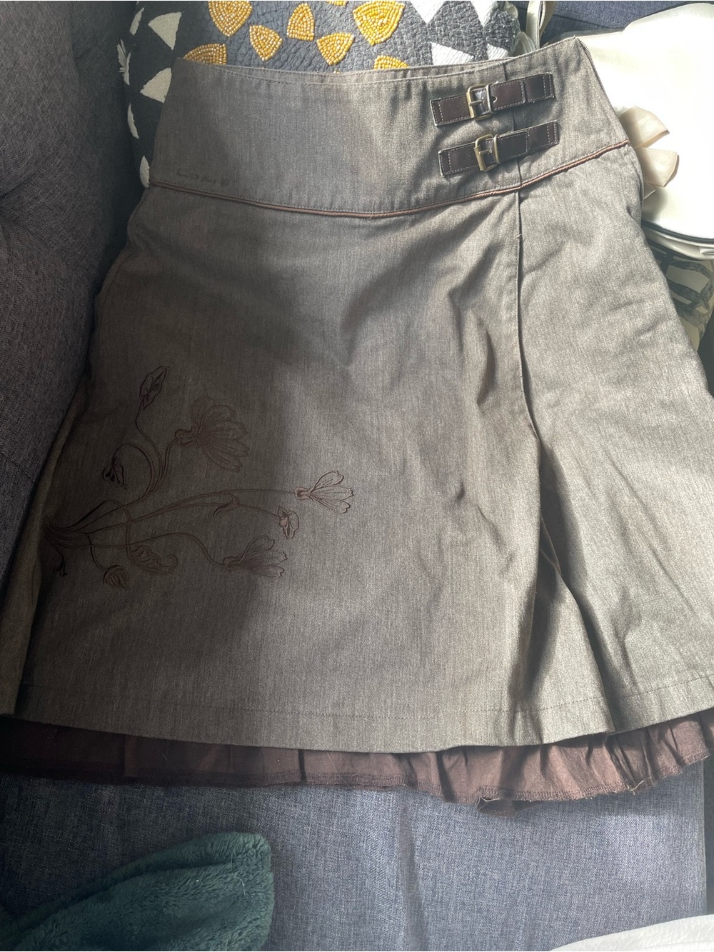 Women’s Brown A-Line Skirt with Floral Embroidery